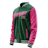 Custom Kelly-Green Pink Solid Color Varsity Letterman Jacket JA02240617ZF232