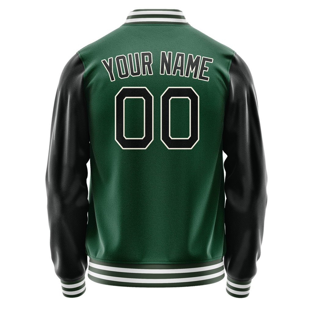 Custom Kelly-Green Black Solid Color Varsity Letterman Jacket JA02240617ZF226