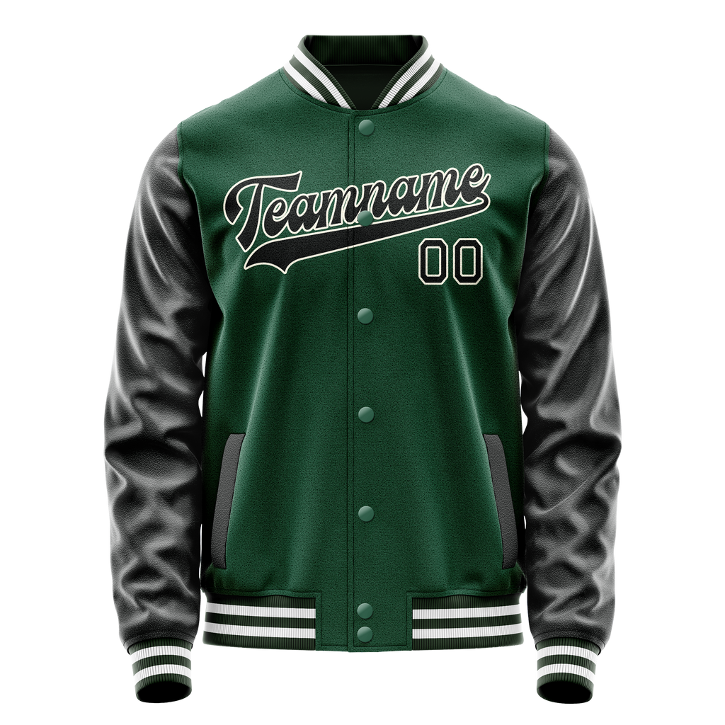 Custom Kelly-Green Black Solid Color Varsity Letterman Jacket JA02240617ZF226