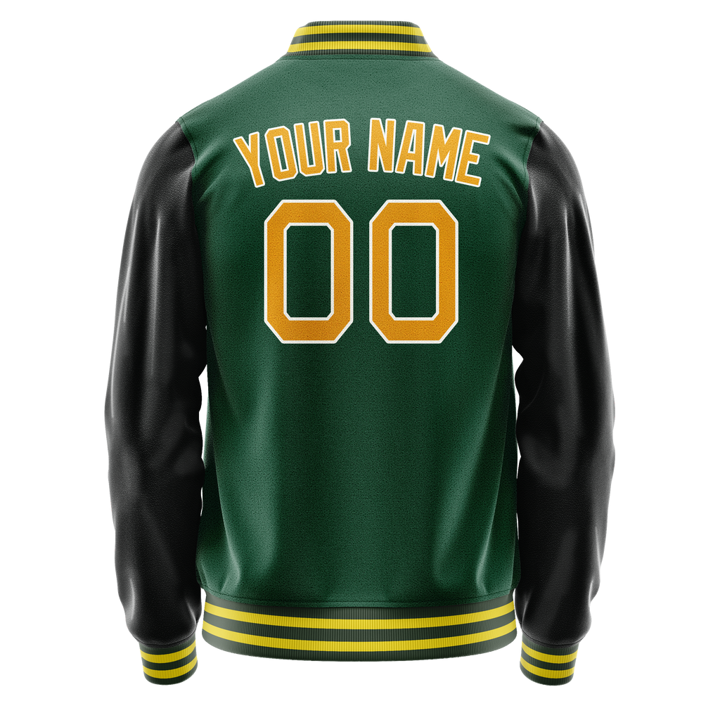 Custom Kelly-Green Gold Solid Color Varsity Letterman Jacket JA02240617ZF211