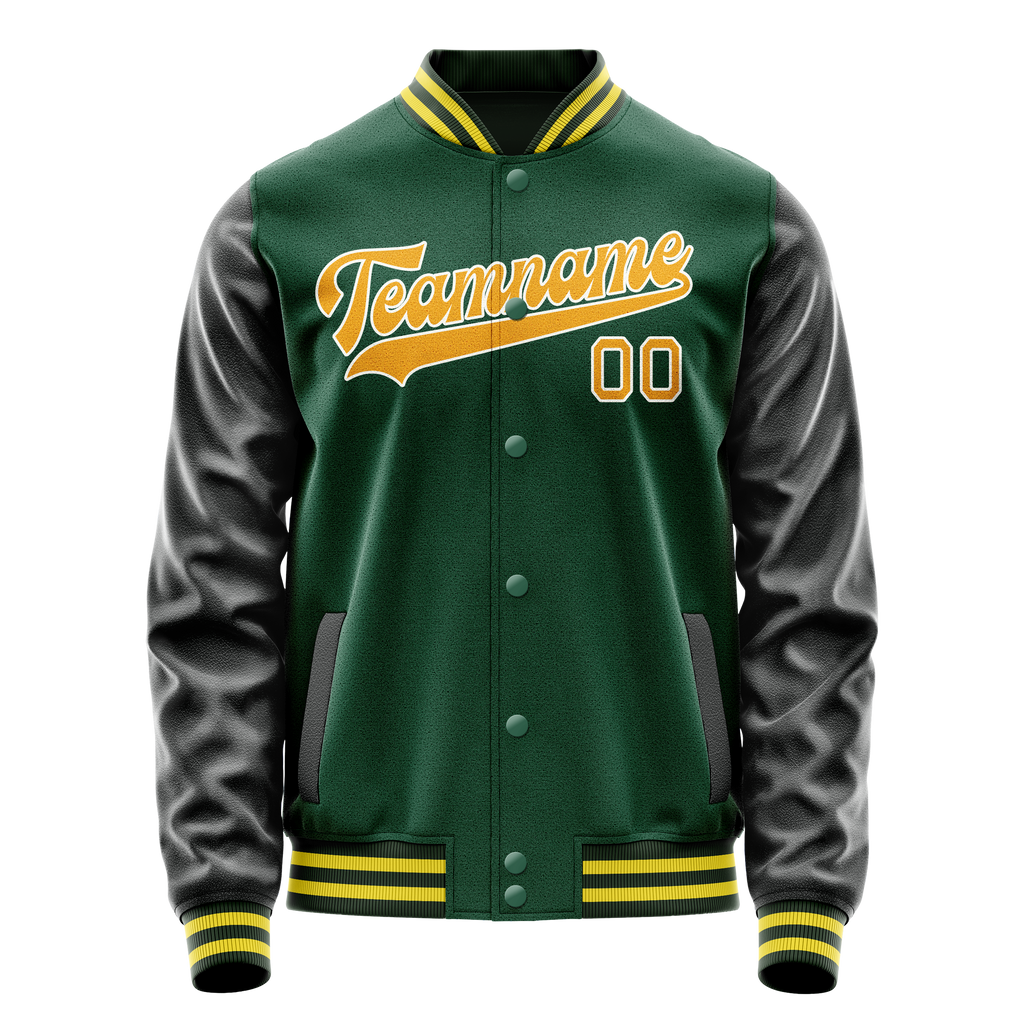 Custom Kelly-Green Gold Solid Color Varsity Letterman Jacket JA02240617ZF211