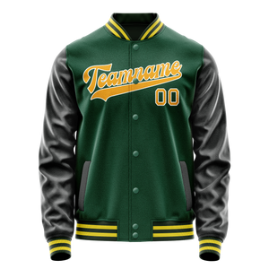 Custom Kelly-Green Gold Solid Color Varsity Letterman Jacket JA02240617ZF211