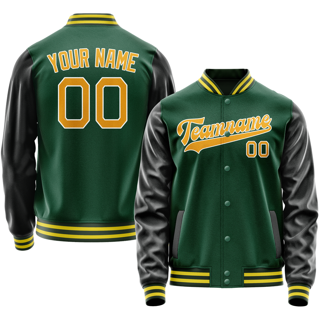 Custom Kelly-Green Gold Solid Color Varsity Letterman Jacket JA02240617ZF211