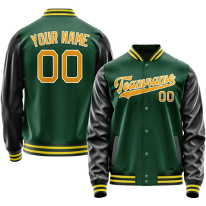 Custom Kelly-Green Gold Solid Color Varsity Letterman Jacket JA02240617ZF211