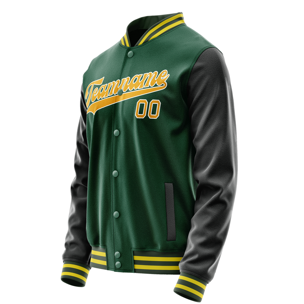 Custom Kelly-Green Gold Solid Color Varsity Letterman Jacket JA02240617ZF211