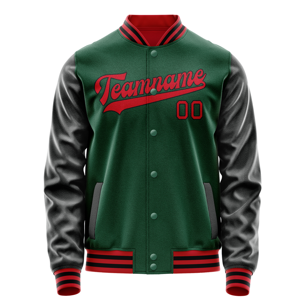 Custom Kelly-Green Black Solid Color Varsity Letterman Jacket JA02240617ZF234
