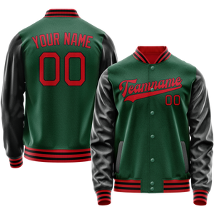 Custom Kelly-Green Black Solid Color Varsity Letterman Jacket JA02240617ZF234