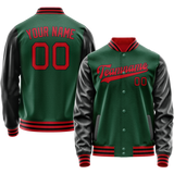 Custom Kelly-Green Black Solid Color Varsity Letterman Jacket JA02240617ZF234