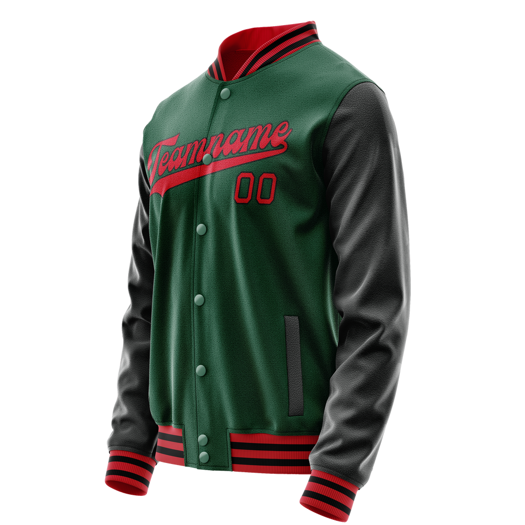 Custom Kelly-Green Black Solid Color Varsity Letterman Jacket JA02240617ZF234