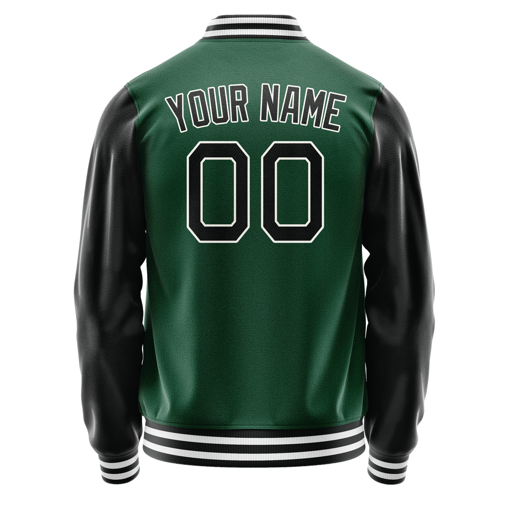 Custom Kelly-Green Black Solid Color Varsity Letterman Jacket JA02240617ZF207