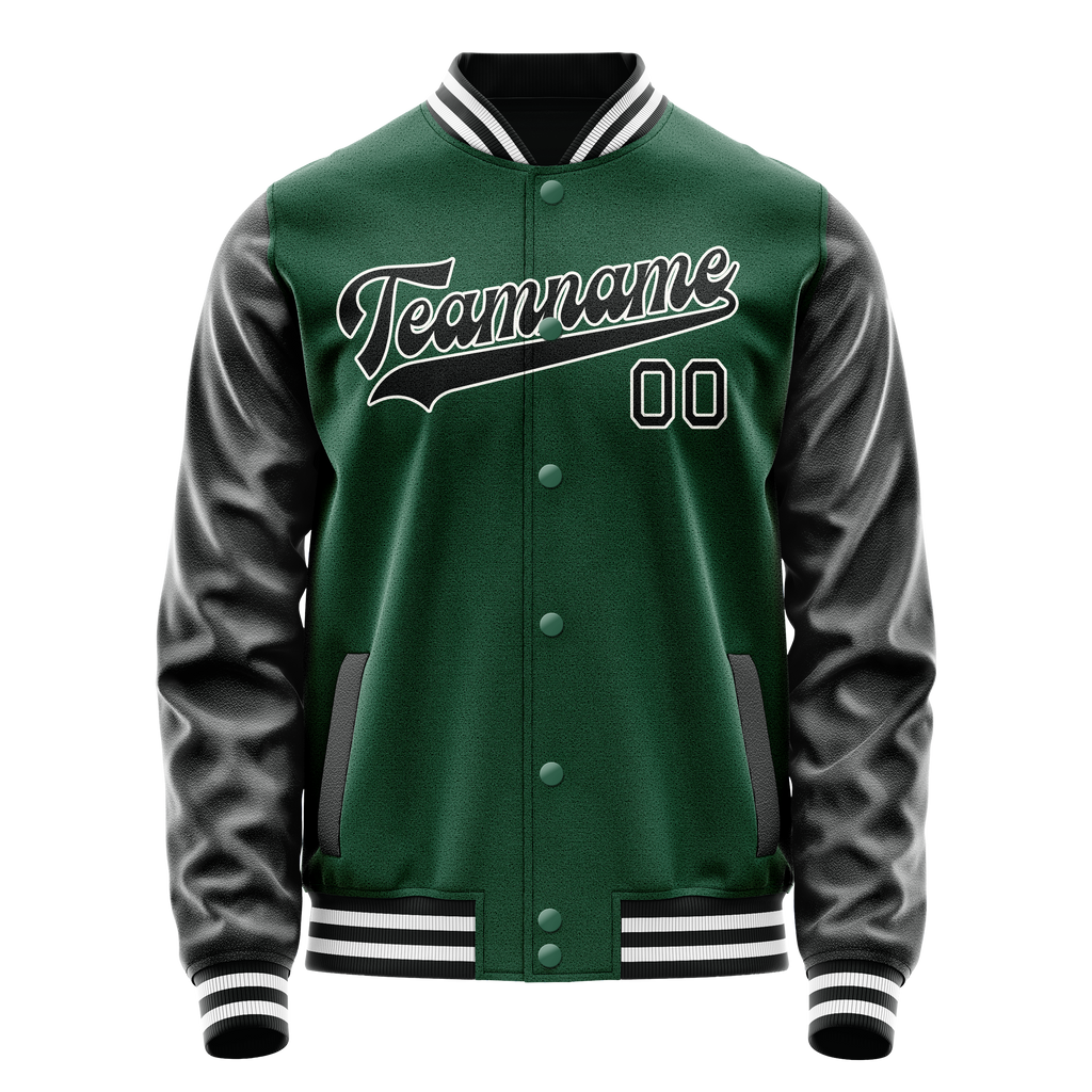 Custom Kelly-Green Black Solid Color Varsity Letterman Jacket JA02240617ZF207