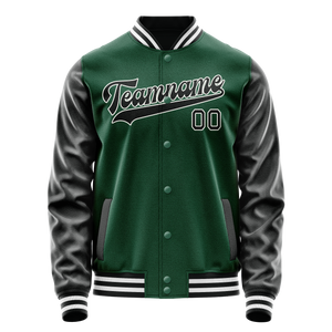 Custom Kelly-Green Black Solid Color Varsity Letterman Jacket JA02240617ZF207