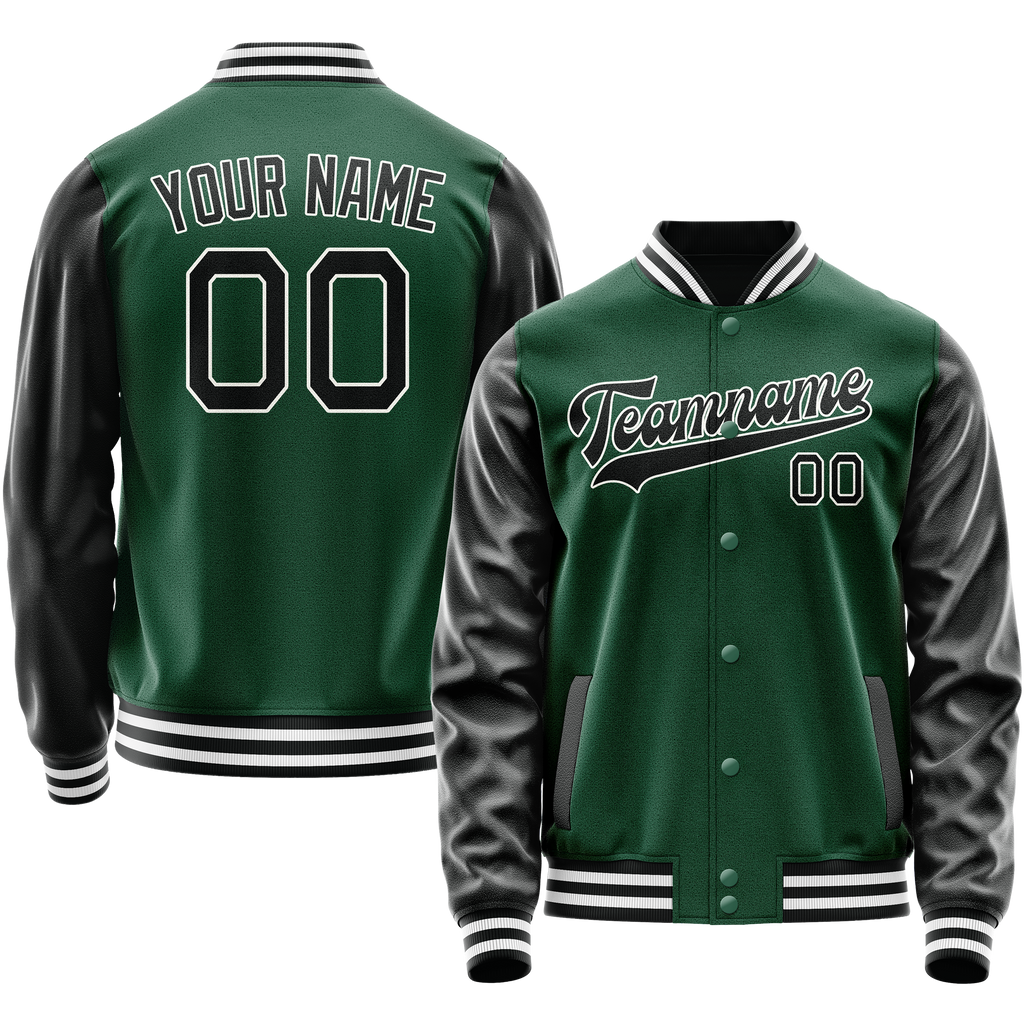 Custom Kelly-Green Black Solid Color Varsity Letterman Jacket JA02240617ZF207