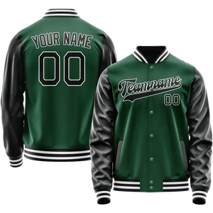 Custom Kelly-Green Black Solid Color Varsity Letterman Jacket JA02240617ZF207