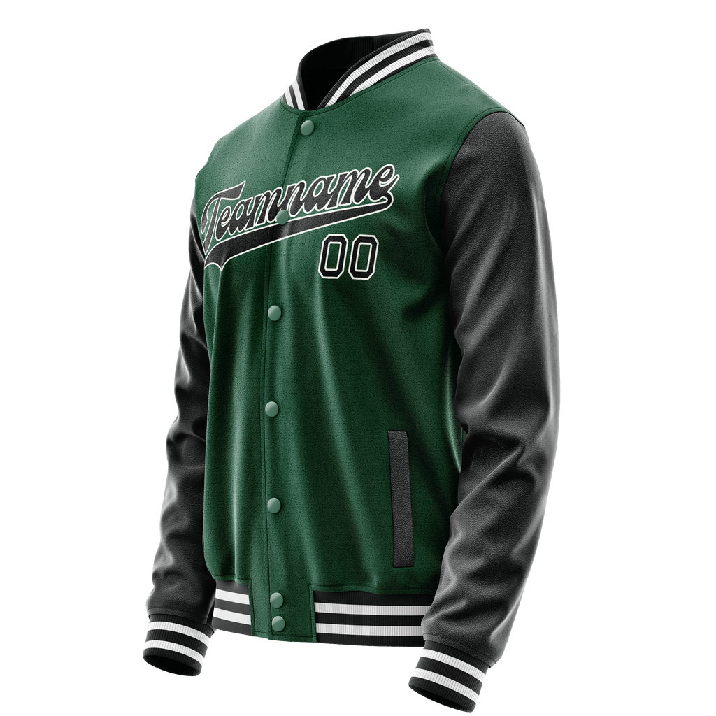 Custom Kelly-Green Black Solid Color Varsity Letterman Jacket JA02240617ZF207