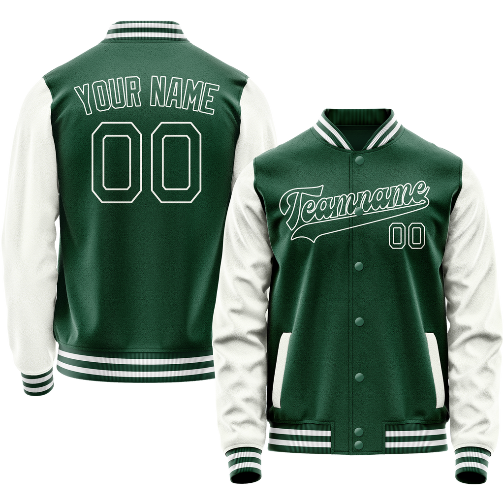 Custom Kelly-Green White Solid Color Varsity Letterman Jacket JA02240617ZF233