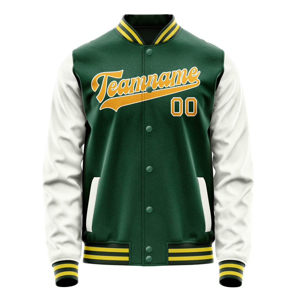 Custom Kelly-Green White Solid Color Varsity Letterman Jacket JA02240617ZF225