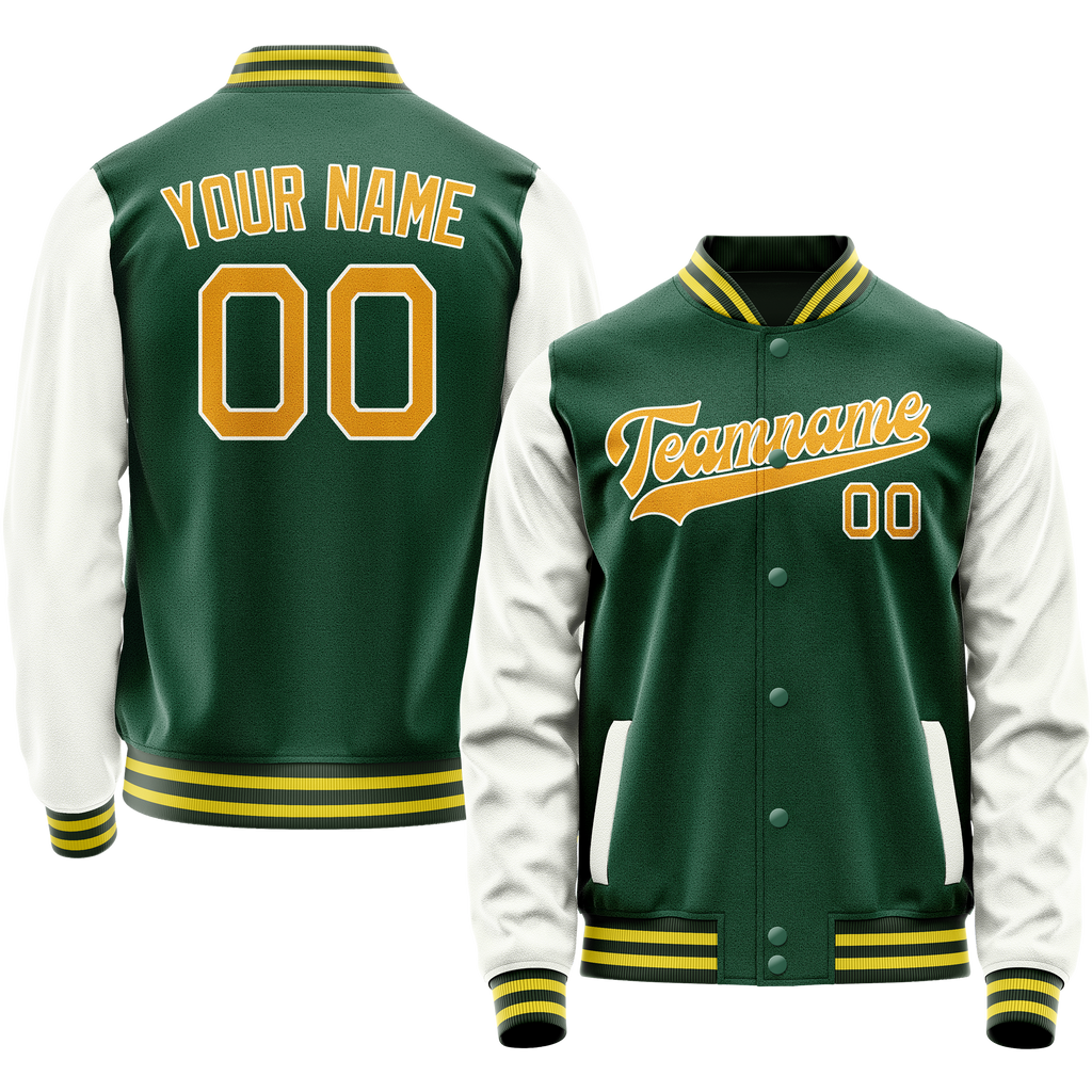 Custom Kelly-Green White Solid Color Varsity Letterman Jacket JA02240617ZF225