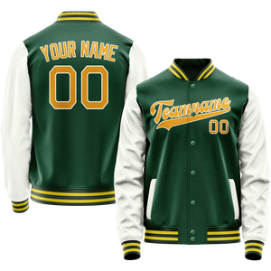 Custom Kelly-Green White Solid Color Varsity Letterman Jacket JA02240617ZF225