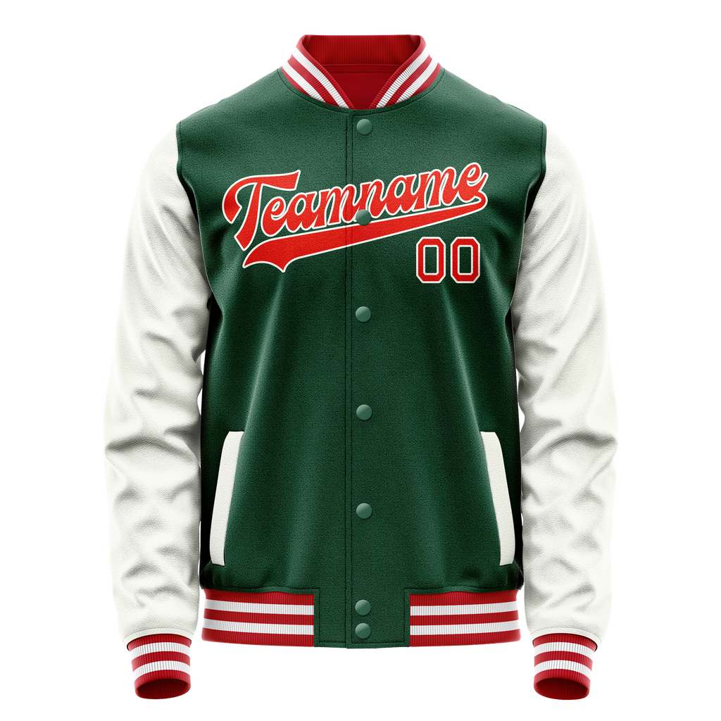 Custom Kelly-Green White Solid Color Varsity Letterman Jacket JA02240617ZF214