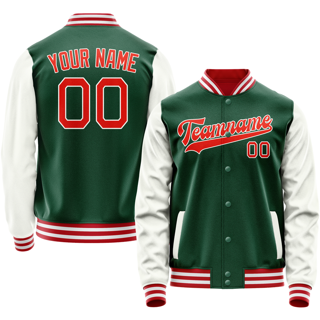 Custom Kelly-Green White Solid Color Varsity Letterman Jacket JA02240617ZF214