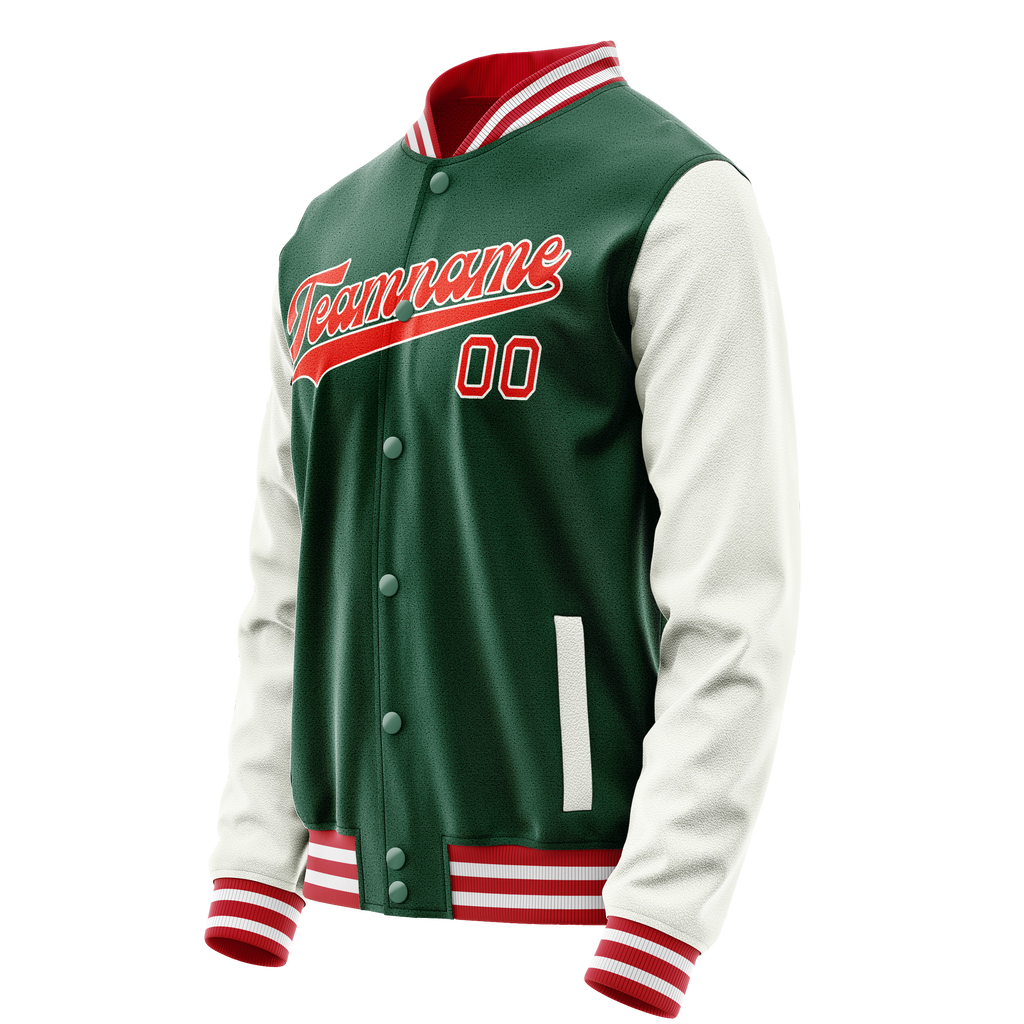 Custom Kelly-Green White Solid Color Varsity Letterman Jacket JA02240617ZF214