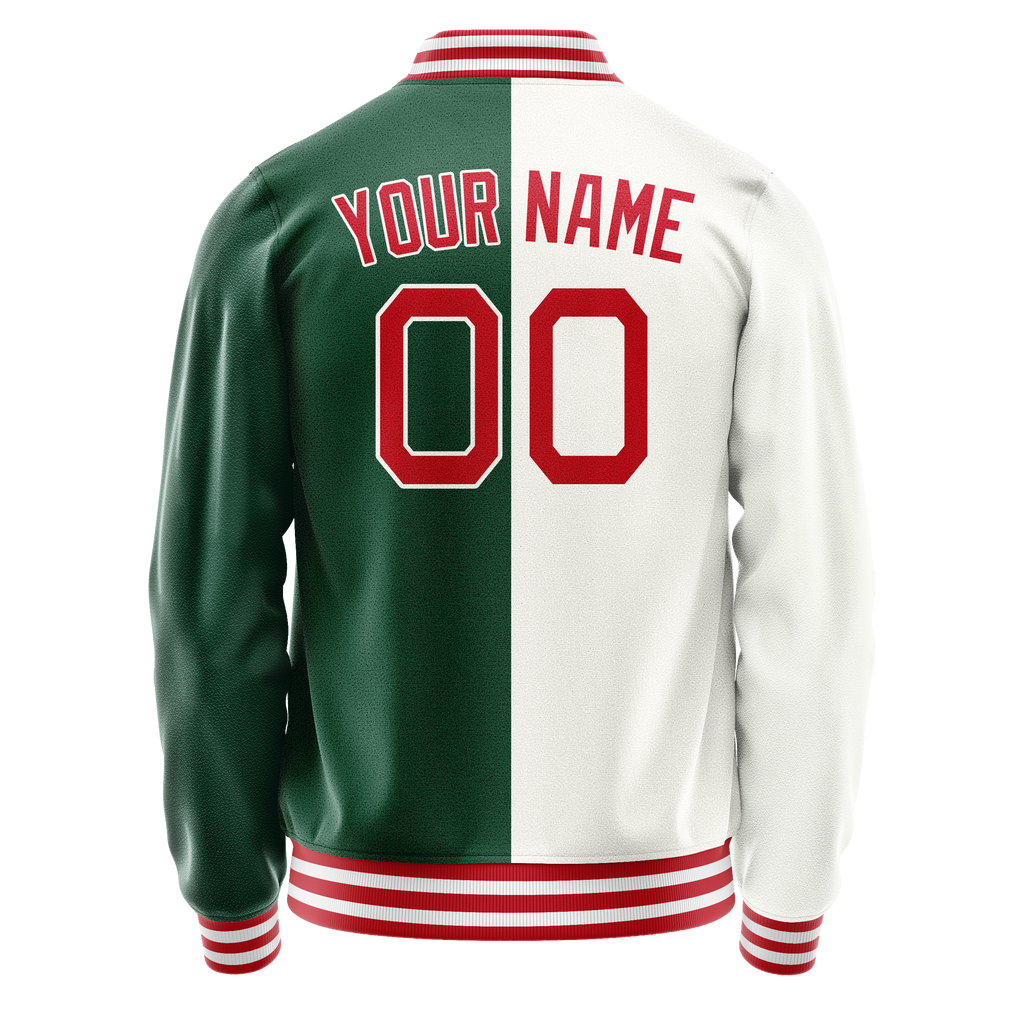 Custom Kelly-Green White Split Varsity Letterman Jacket JA02240617ZF219