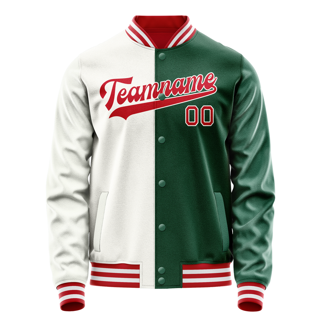 Custom Kelly-Green White Split Varsity Letterman Jacket JA02240617ZF219