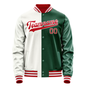 Custom Kelly-Green White Split Varsity Letterman Jacket JA02240617ZF219