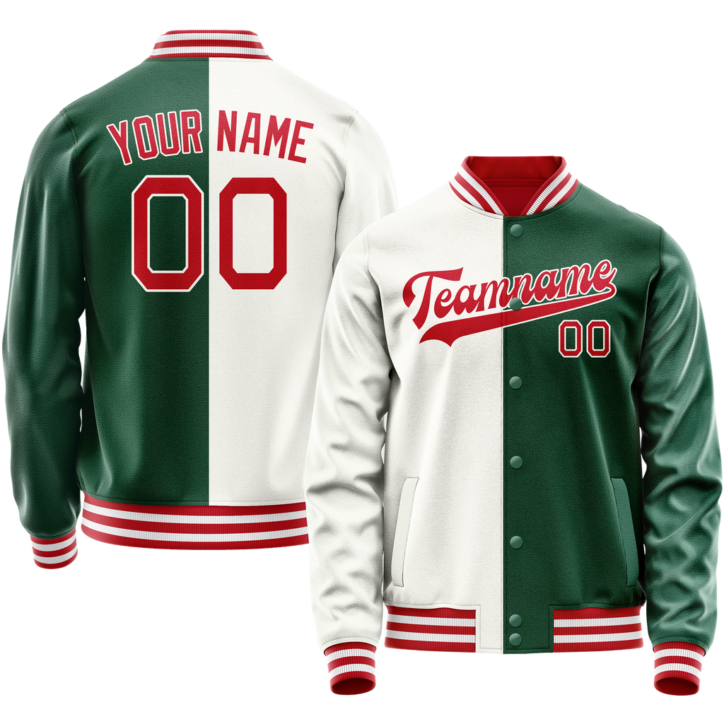 Custom Kelly-Green White Split Varsity Letterman Jacket JA02240617ZF219