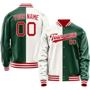 Custom Kelly-Green White Split Varsity Letterman Jacket JA02240617ZF219