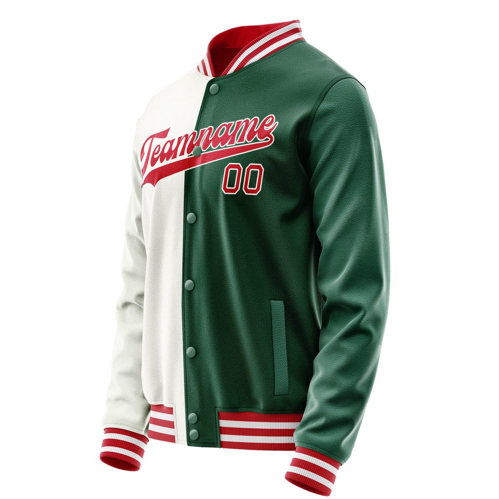 Custom Kelly-Green White Split Varsity Letterman Jacket JA02240617ZF219
