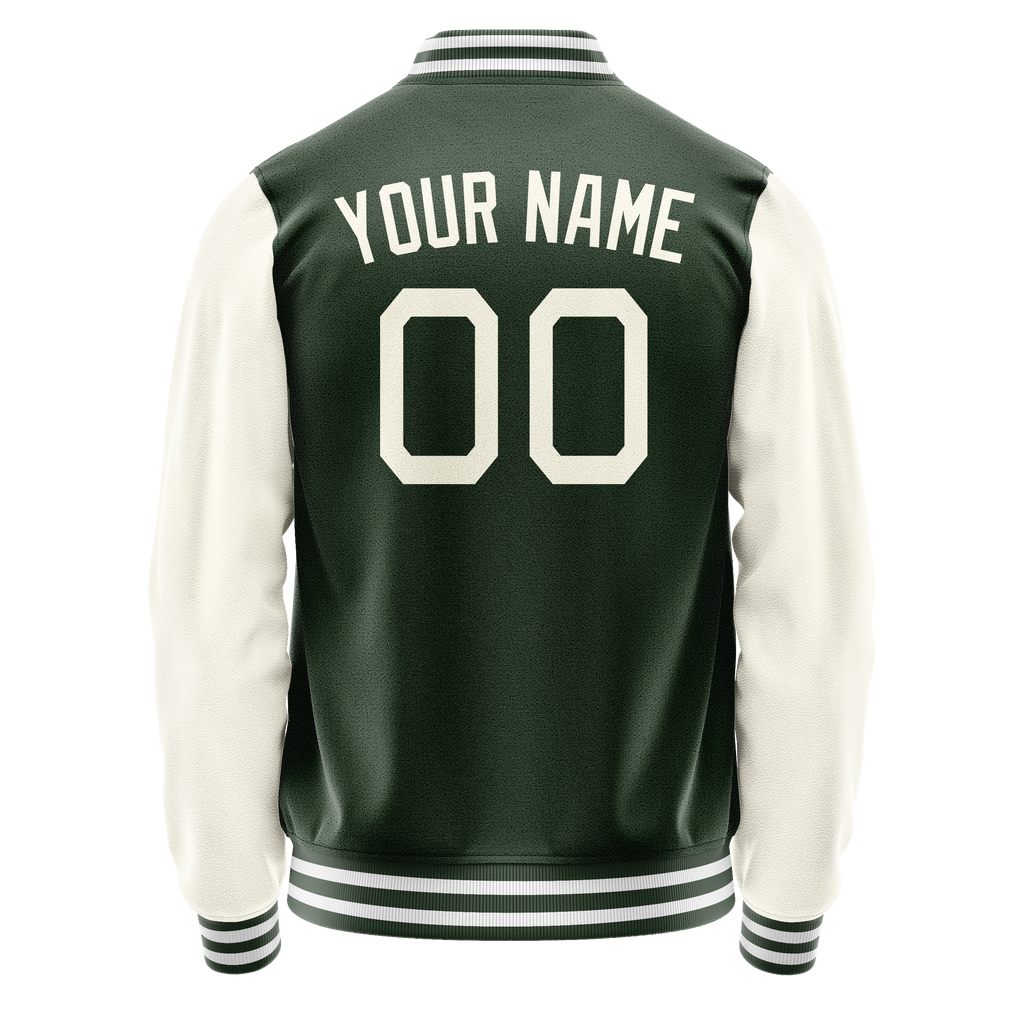Custom Green Cream Solid Color Varsity Letterman Jacket JA02240617JG178