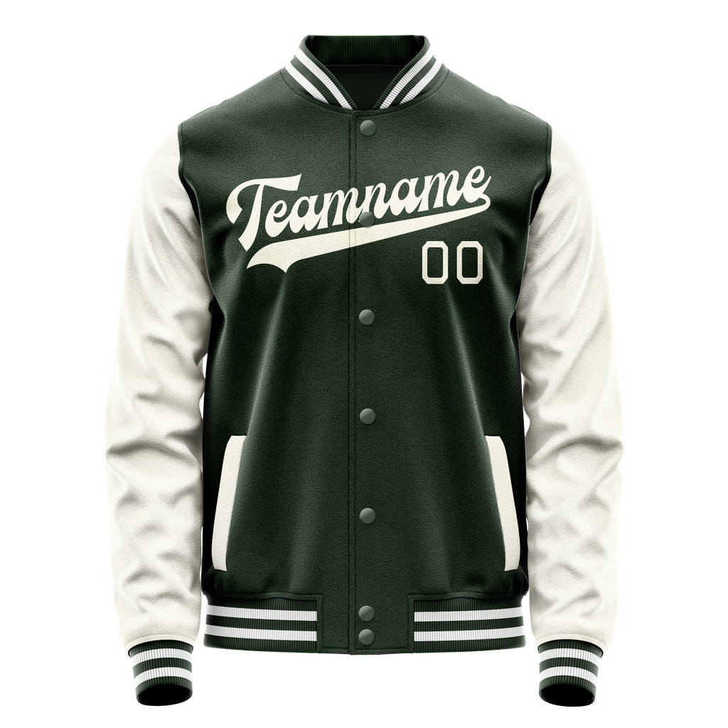 Custom Green Cream Solid Color Varsity Letterman Jacket JA02240617JG178