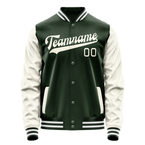 Custom Green Cream Solid Color Varsity Letterman Jacket JA02240617JG178