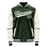 Custom Green Cream Solid Color Varsity Letterman Jacket JA02240617JG178