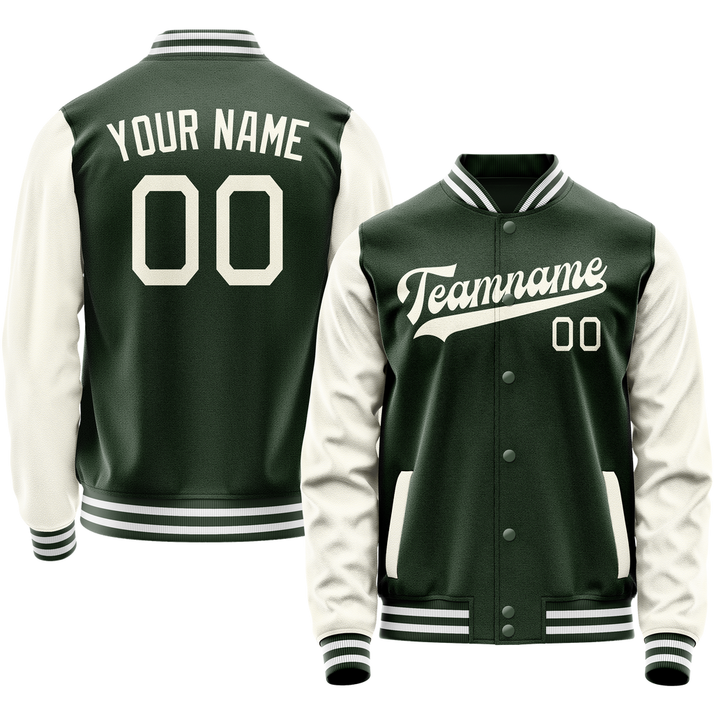 Custom Green Cream Solid Color Varsity Letterman Jacket JA02240617JG178