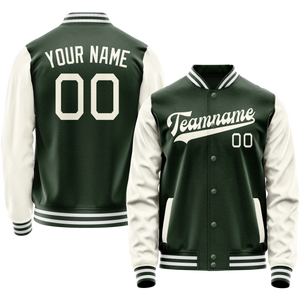Custom Green Cream Solid Color Varsity Letterman Jacket JA02240617JG178