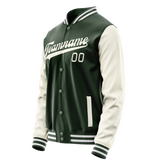 Custom Green Cream Solid Color Varsity Letterman Jacket JA02240617JG178
