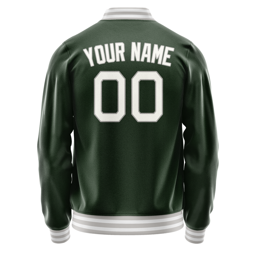 Custom Green Gray Solid Color Varsity Letterman Jacket JA02240617JG183