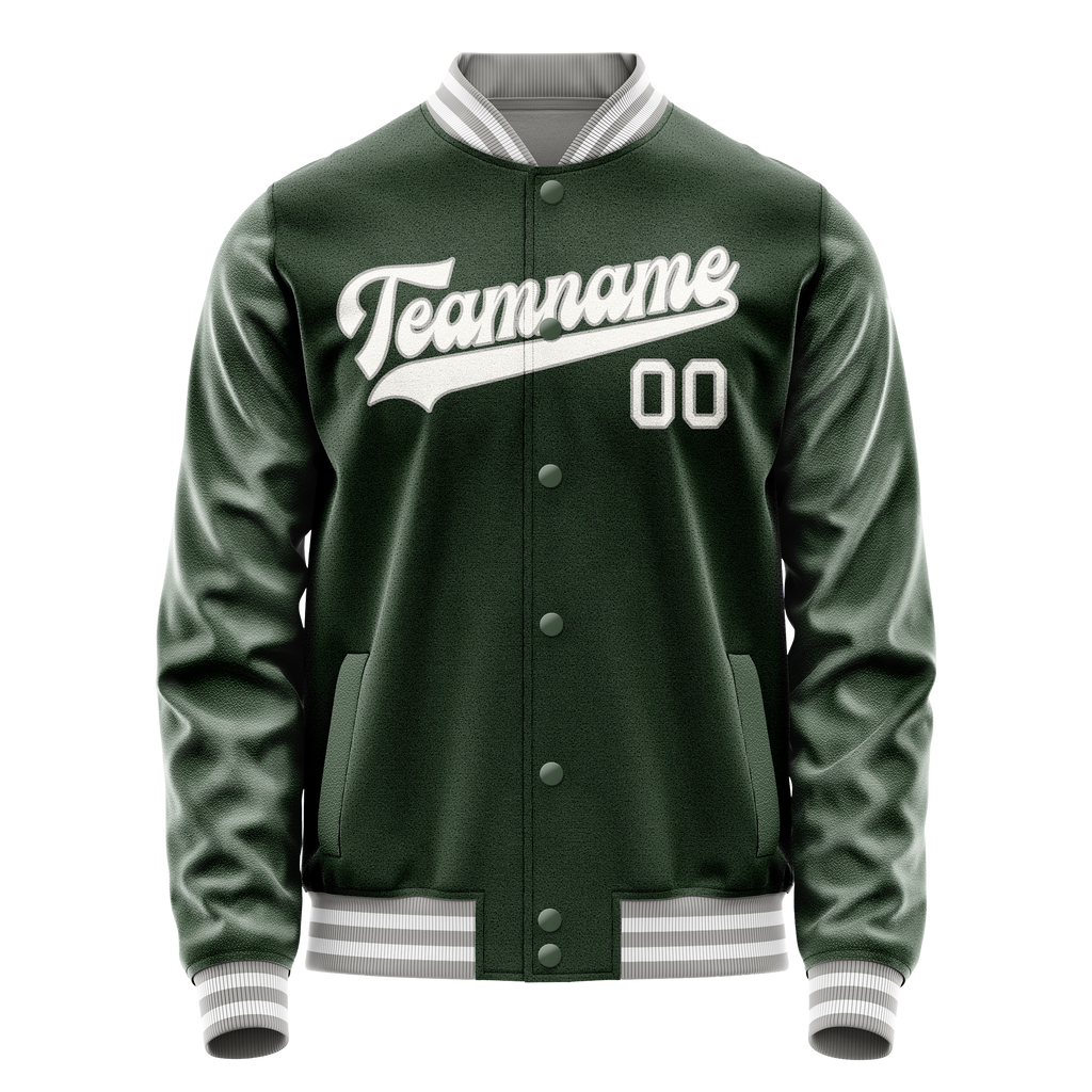 Custom Green Gray Solid Color Varsity Letterman Jacket JA02240617JG183