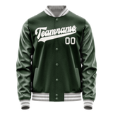Custom Green Gray Solid Color Varsity Letterman Jacket JA02240617JG183