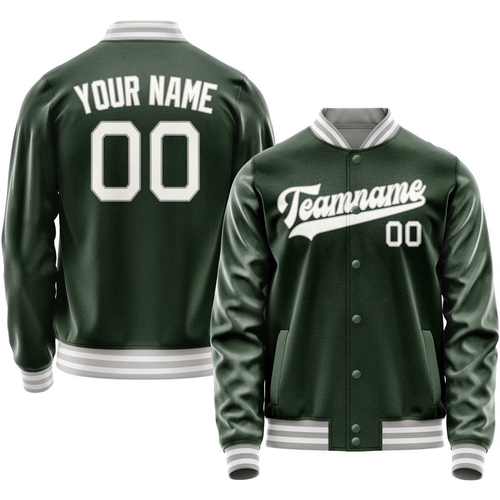 Custom Green Gray Solid Color Varsity Letterman Jacket JA02240617JG183