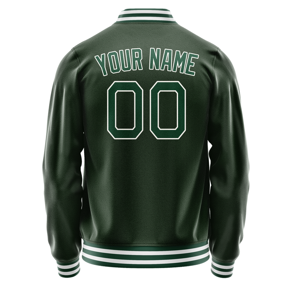 Custom Green White Solid Color Varsity Letterman Jacket JA02240617JG195