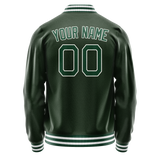Custom Green White Solid Color Varsity Letterman Jacket JA02240617JG195