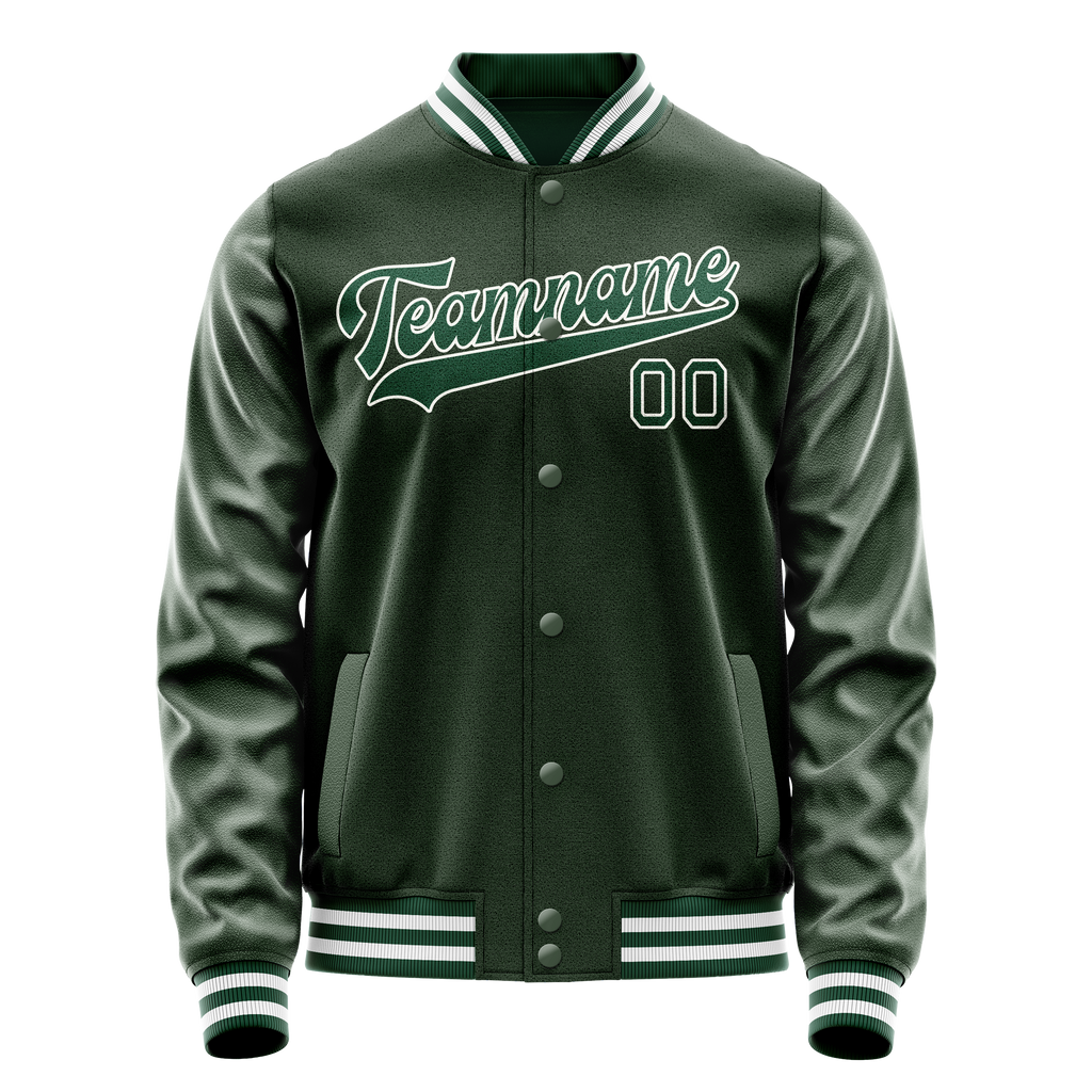 Custom Green White Solid Color Varsity Letterman Jacket JA02240617JG195
