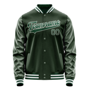 Custom Green White Solid Color Varsity Letterman Jacket JA02240617JG195