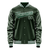 Custom Green White Solid Color Varsity Letterman Jacket JA02240617JG195