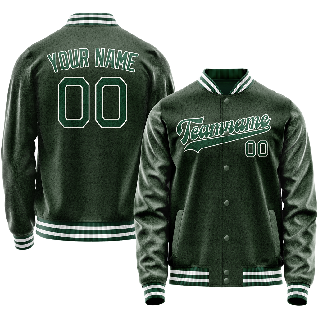 Custom Green White Solid Color Varsity Letterman Jacket JA02240617JG195