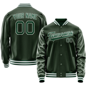 Custom Green White Solid Color Varsity Letterman Jacket JA02240617JG195